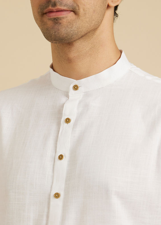 Manyavar Men Glimmering White Cotton Kurta