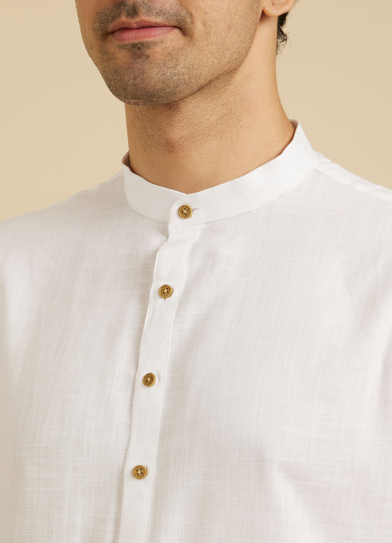 Manyavar Men Glimmering White Cotton Kurta