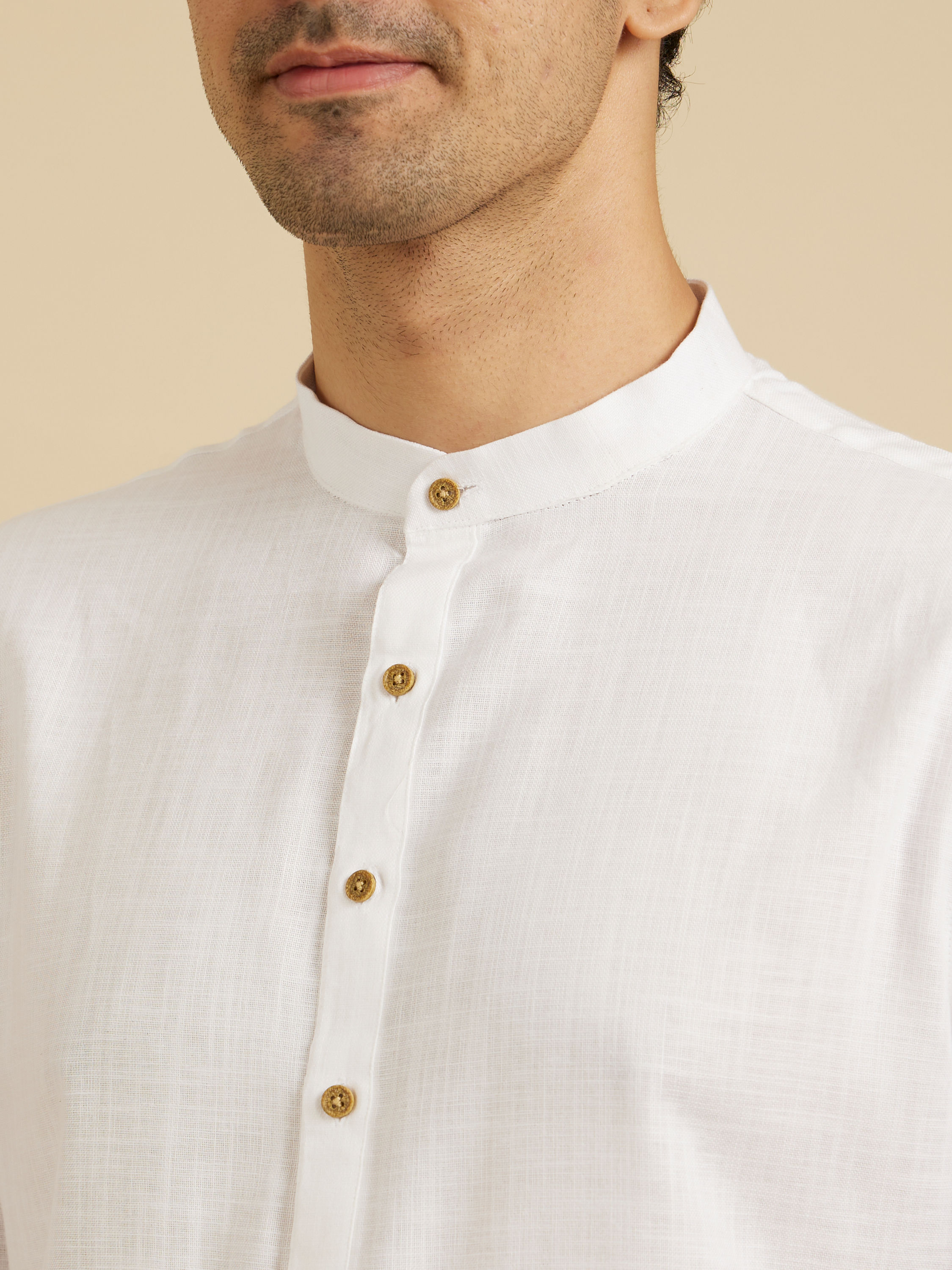 Manyavar Men Glimmering White Cotton Kurta