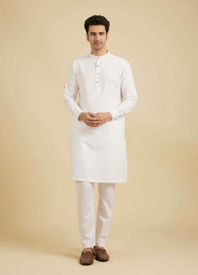 Manyavar Men Glimmering White Cotton Kurta