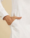 Manyavar Men Glimmering White Cotton Kurta