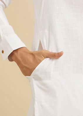 Manyavar Men Glimmering White Cotton Kurta image number 3