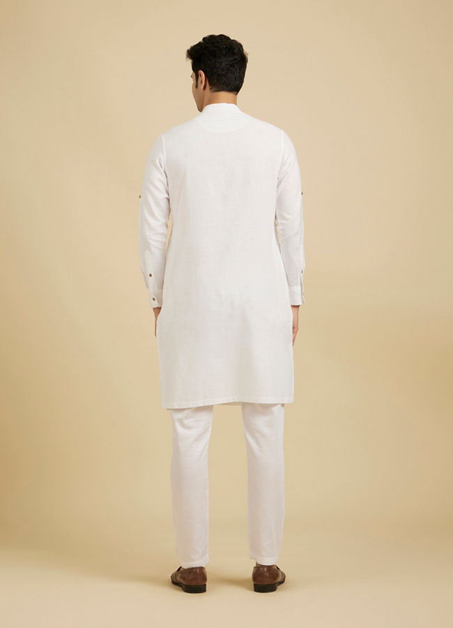 Manyavar Men Glimmering White Cotton Kurta