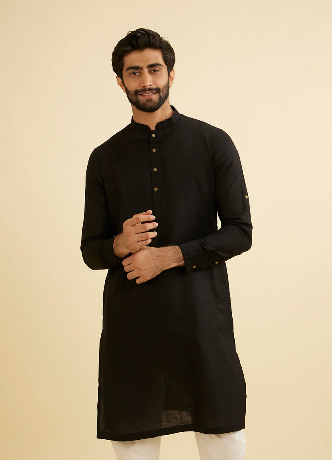 Manyavar Men Midnight Black Plain Classic Kurta