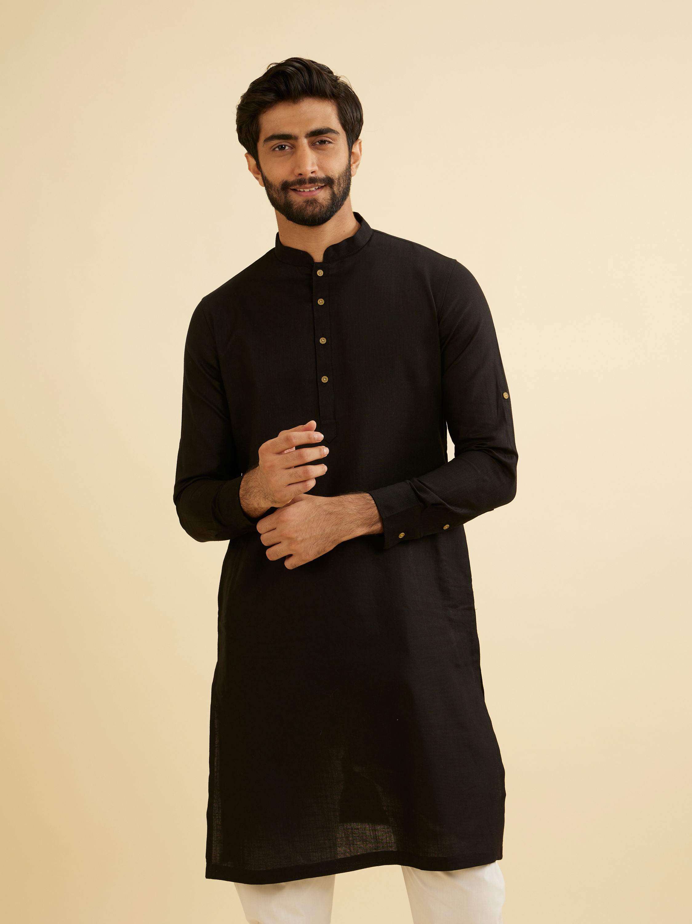 Manyavar Men Black Elegance Kurta