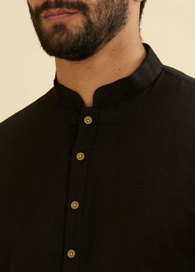 Manyavar Men Midnight Black Plain Classic Kurta