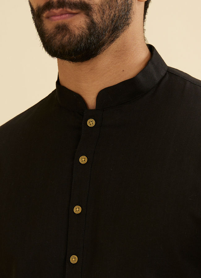 Manyavar Men Midnight Black Plain Classic Kurta
