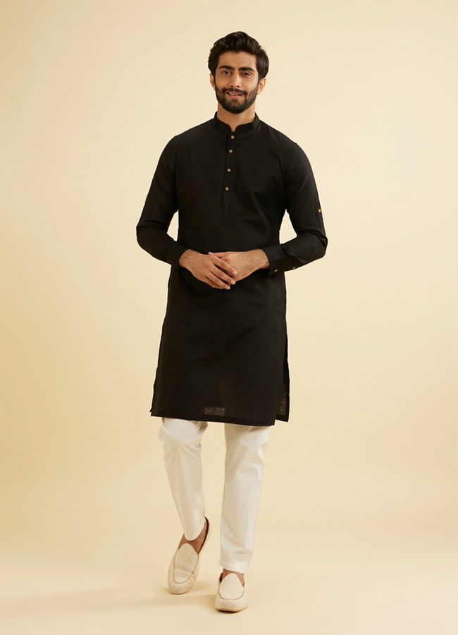 Manyavar Men Black Elegance Kurta image number 2