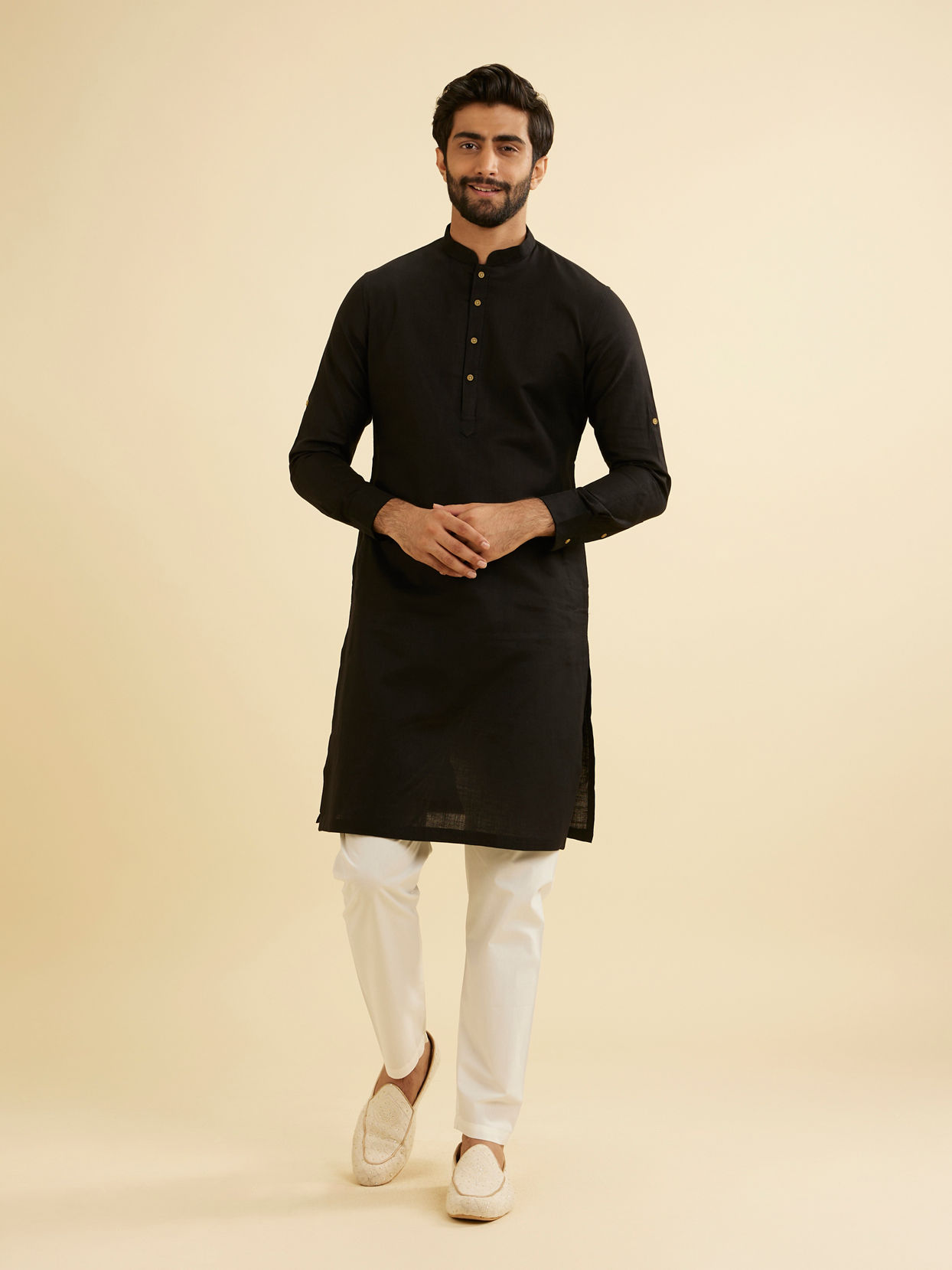 Manyavar Men Midnight Black Plain Classic Kurta