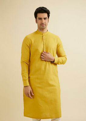 Manyavar Men Mustard Charm Cotton Kurta image number 0