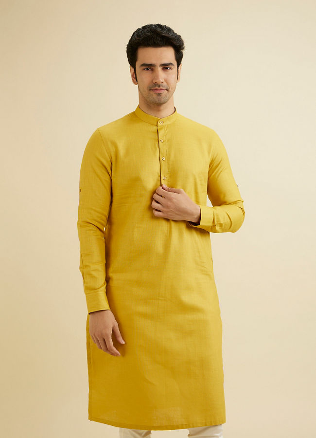 Manyavar Men Mustard Charm Cotton Kurta image number 0