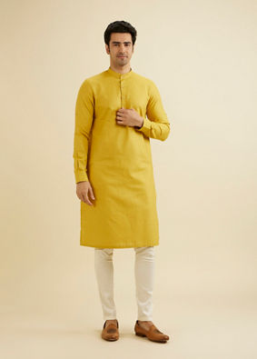 Manyavar Men Mustard Charm Cotton Kurta image number 2