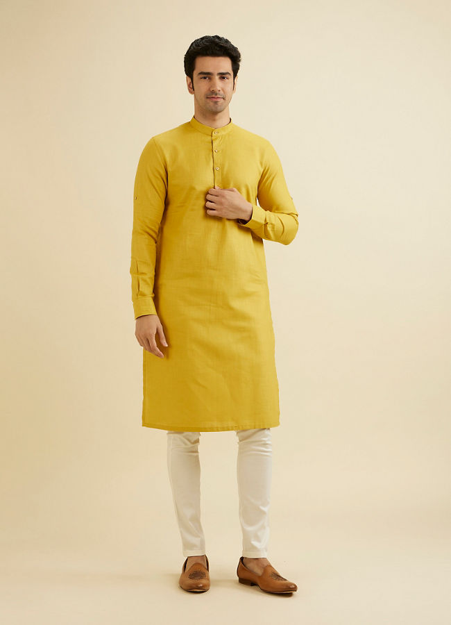 Manyavar Men Mustard Charm Cotton Kurta