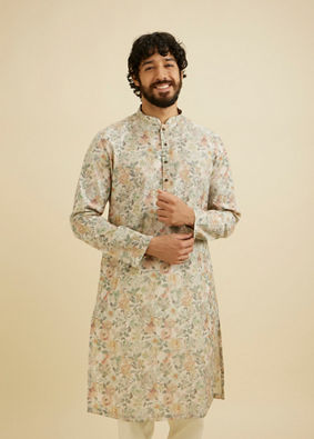 Manyavar Men Beige Elegance Kurta image number 0