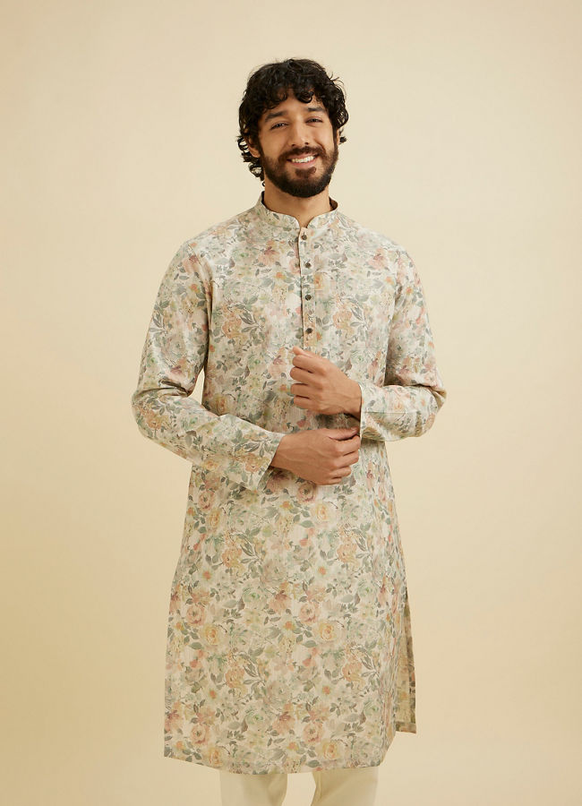 Manyavar Men Beige Elegance Kurta image number 0