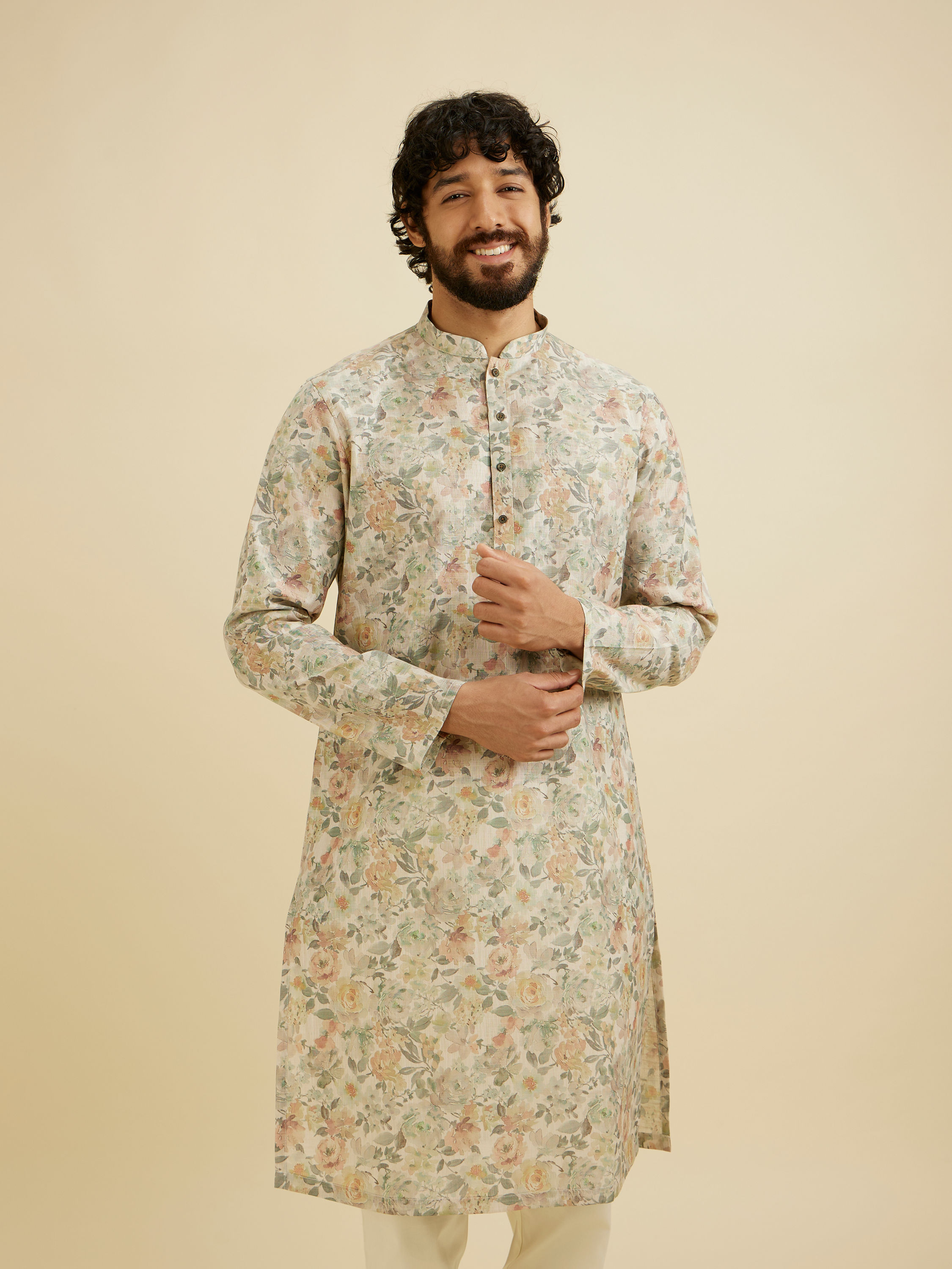 Manyavar Men Beige Elegance Kurta