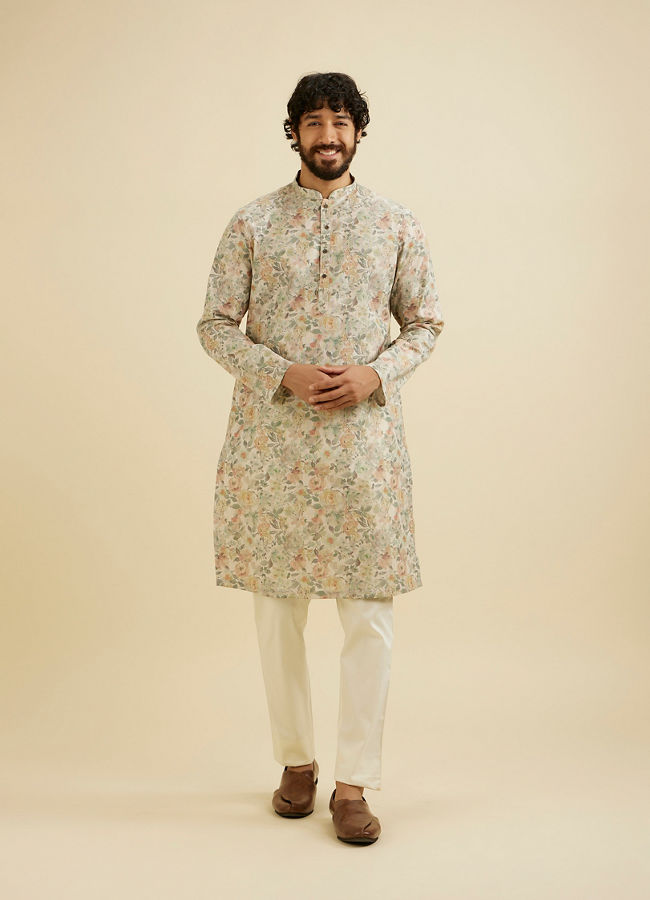 Manyavar Men Beige Elegance Kurta image number 2