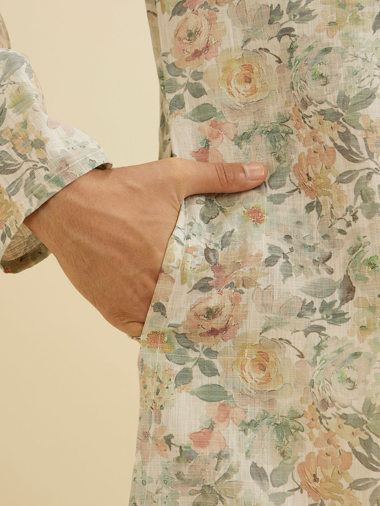 Manyavar Men Beige Elegance Kurta