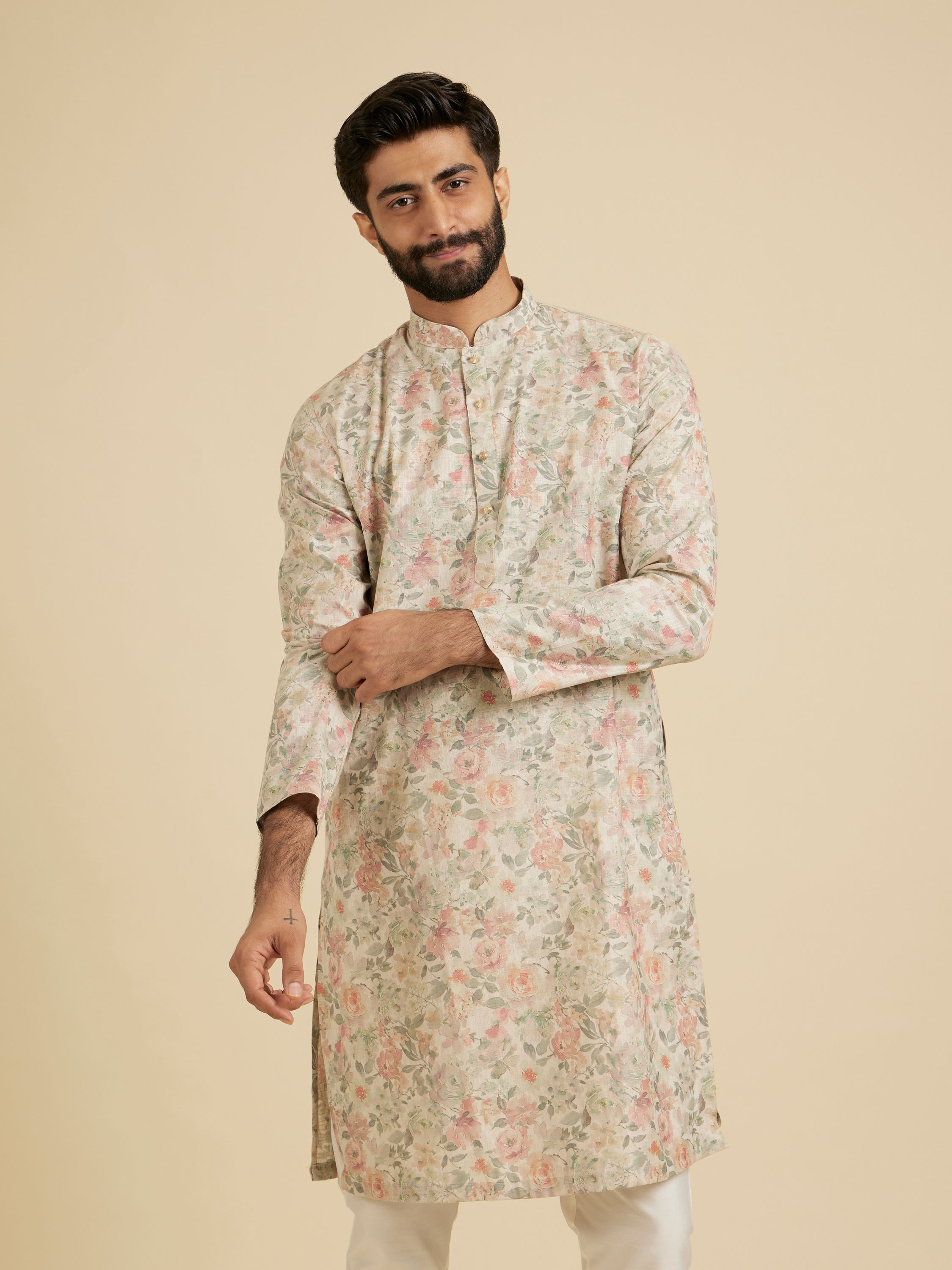 Manyavar Men Opulent Peach Kurta Ensemble