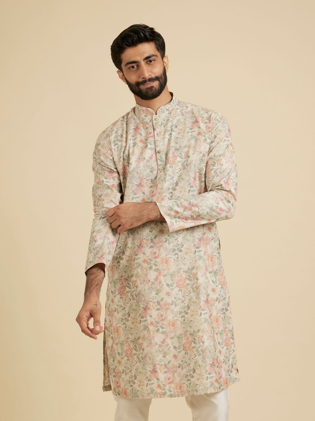 Manyavar Men Opulent Peach Kurta Ensemble image number 0