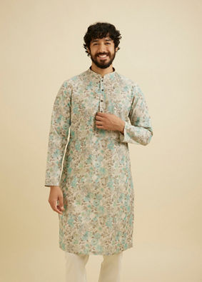 Manyavar Men Aqua Green Elegance Kurta image number 0