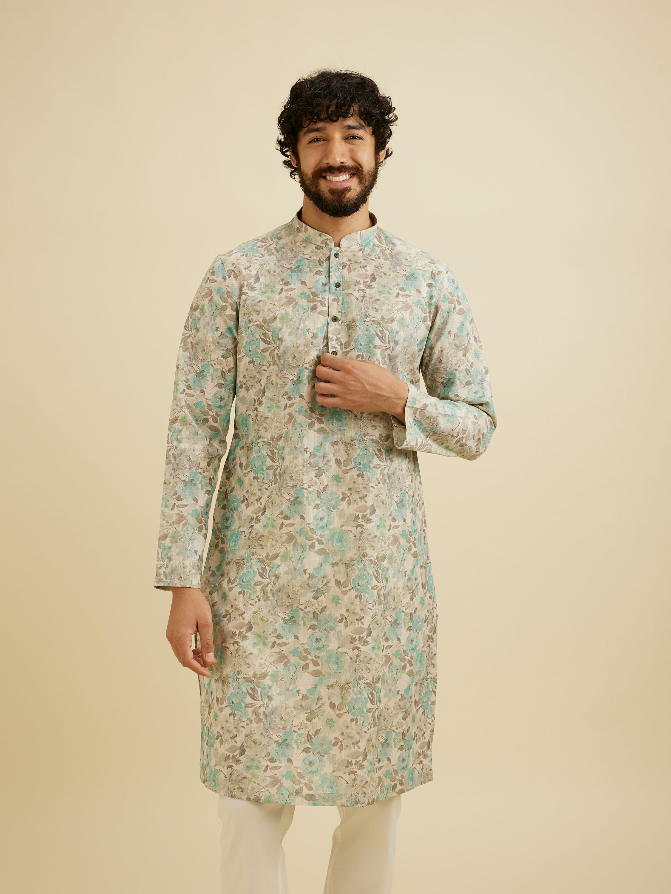 Manyavar Men Aqua Green Elegance Kurta