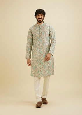 Manyavar Men Aqua Green Elegance Kurta image number 2