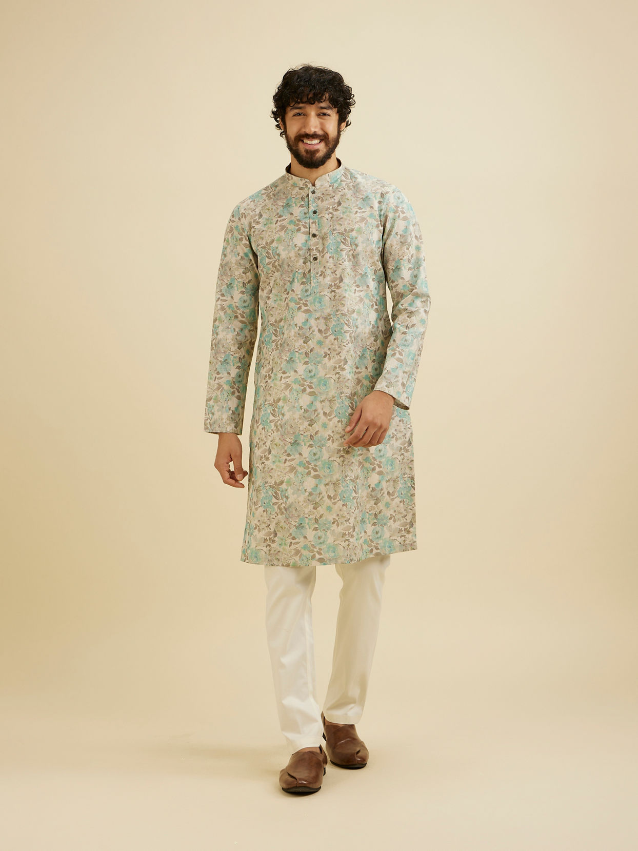 Manyavar Men Aqua Green Elegance Kurta image number 2