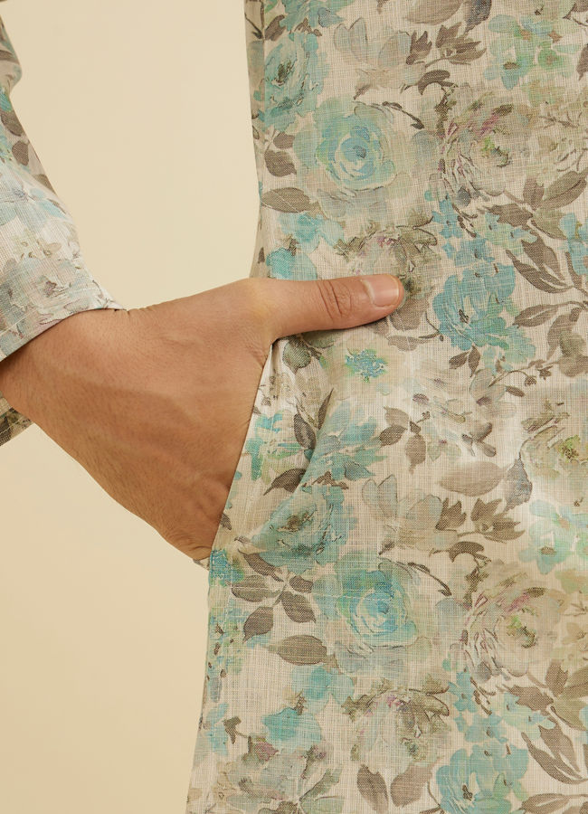 Manyavar Men Aqua Green Elegance Kurta