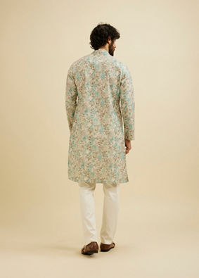 Manyavar Men Aqua Green Elegance Kurta image number 4