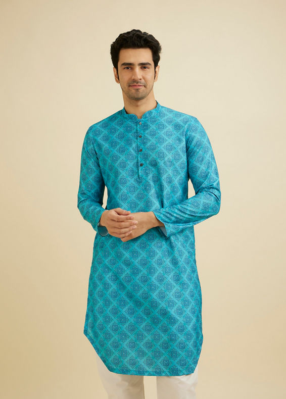 Manyavar Men Turquoise Blue Elegance Kurta