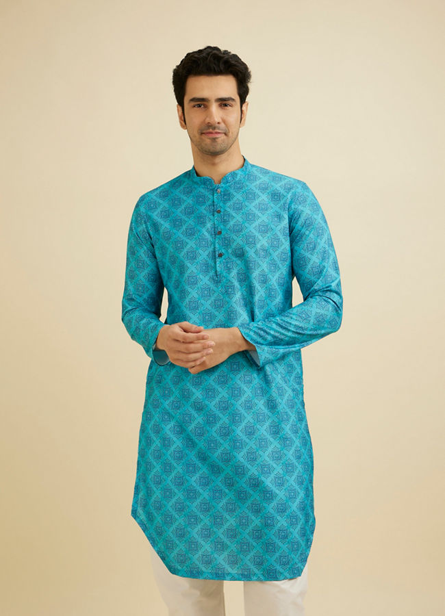 Manyavar Men Turquoise Blue Elegance Kurta