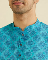 Manyavar Men Turquoise Blue Elegance Kurta