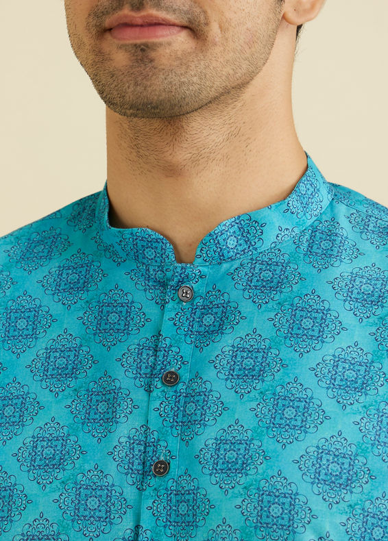 Manyavar Men Turquoise Blue Elegance Kurta