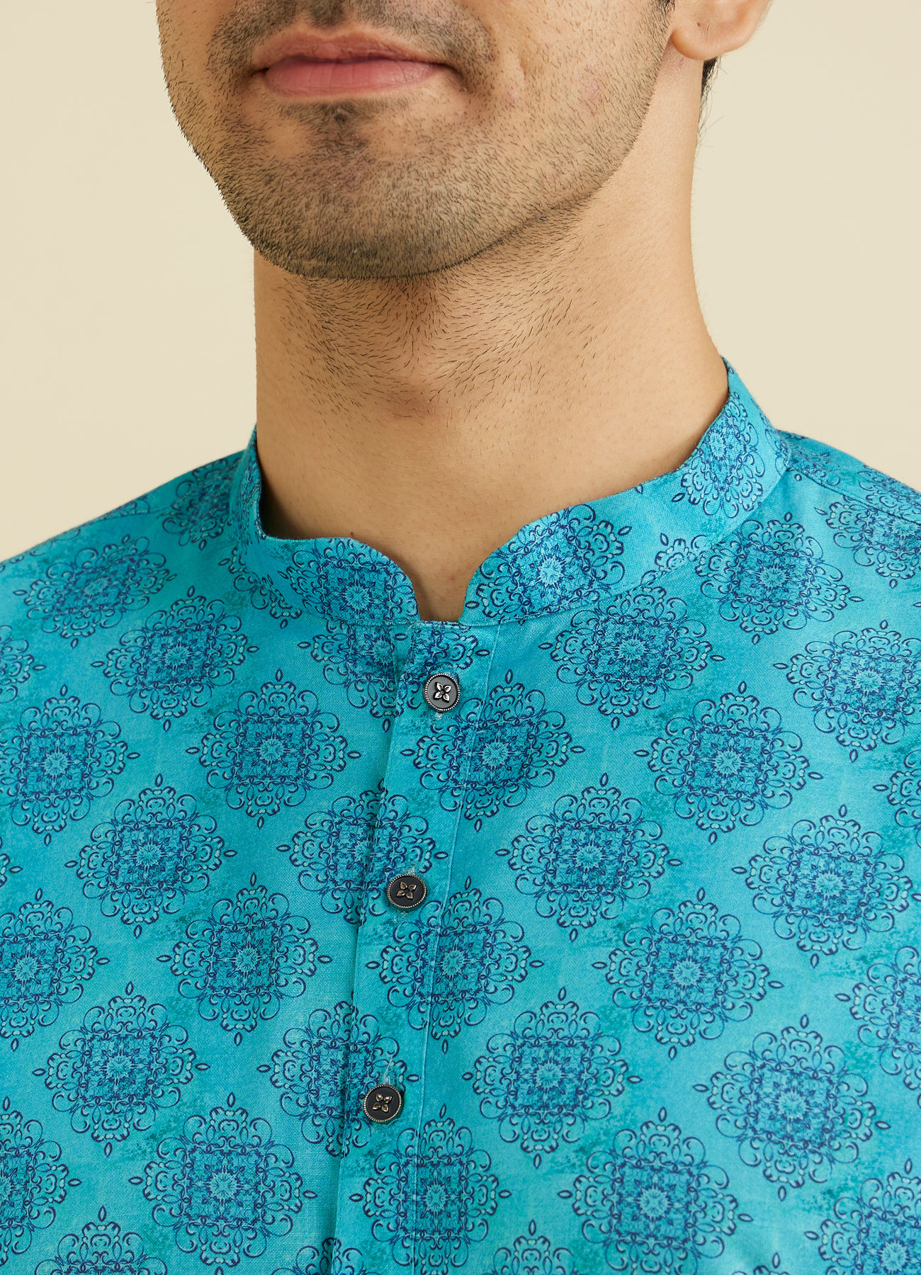 Manyavar Men Turquoise Blue Elegance Kurta