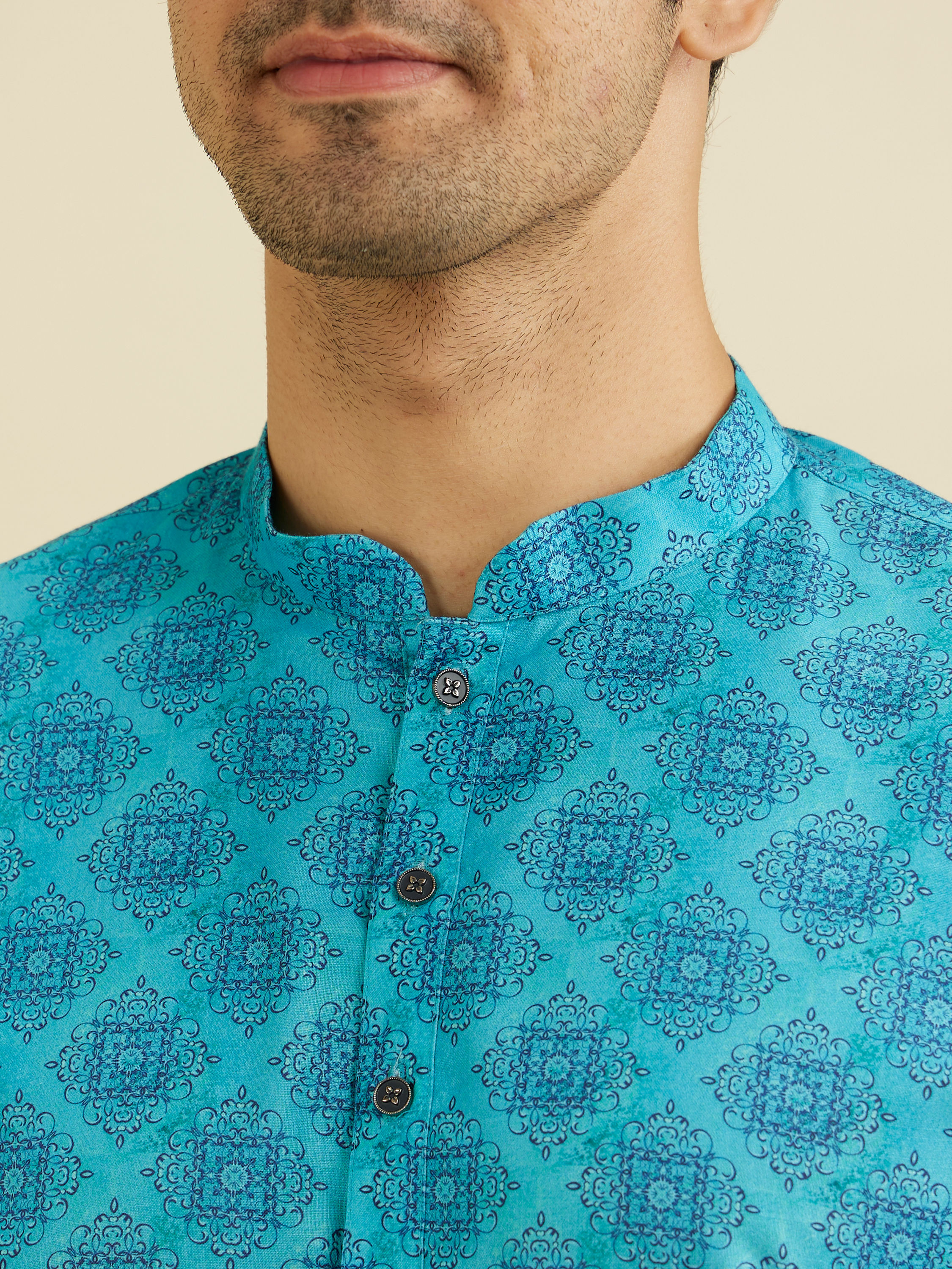 Manyavar Men Turquoise Blue Elegance Kurta