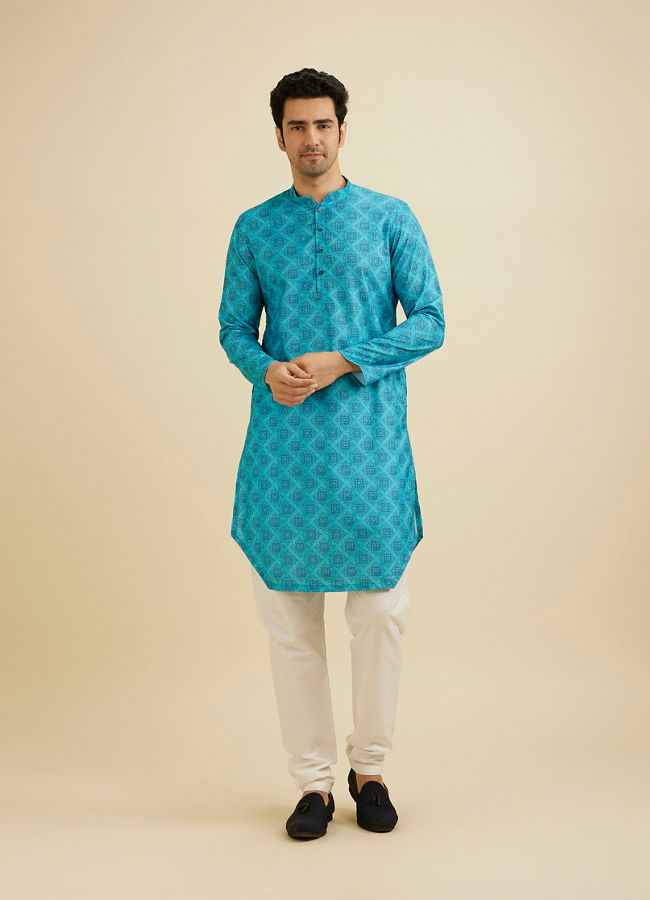 Manyavar Men Turquoise Blue Elegance Kurta