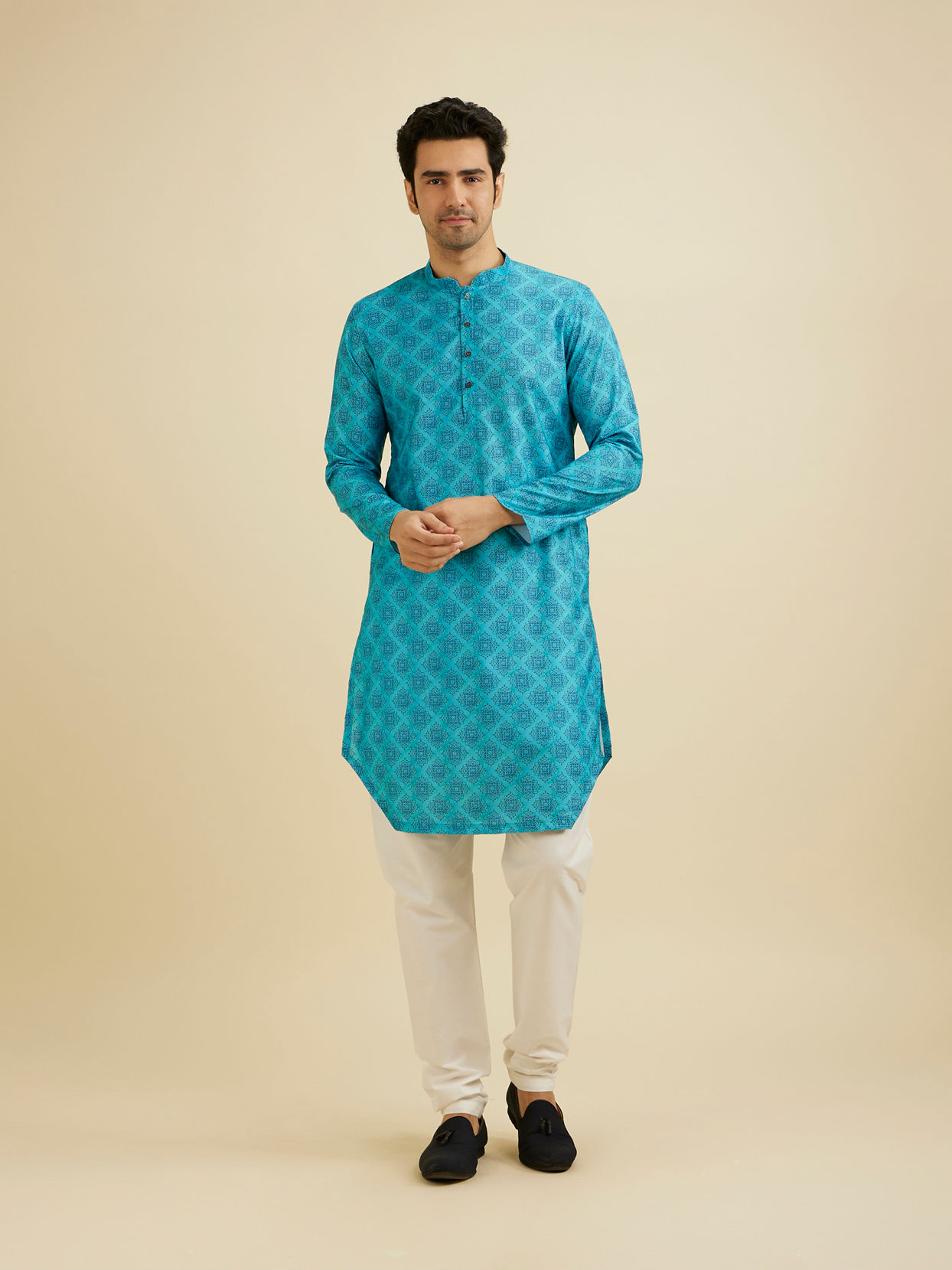 Manyavar Men Turquoise Blue Elegance Kurta