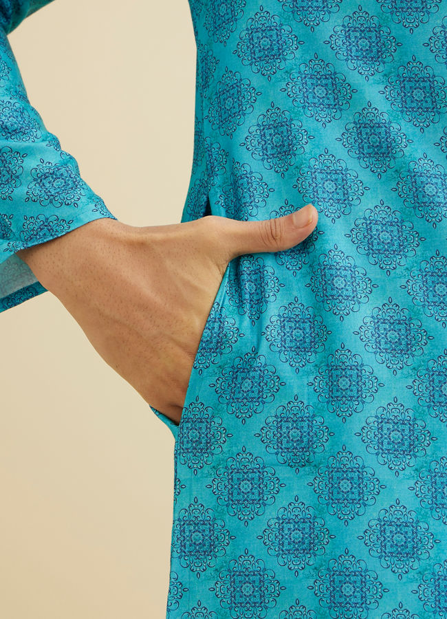 Manyavar Men Turquoise Blue Elegance Kurta