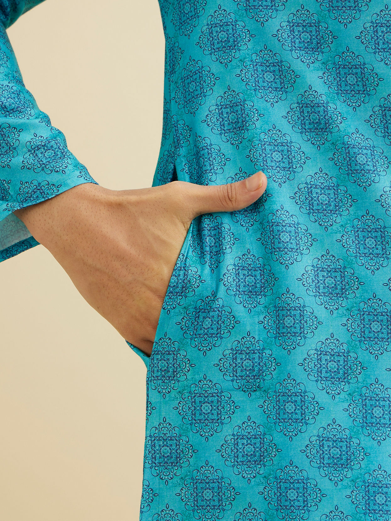 Manyavar Men Turquoise Blue Elegance Kurta