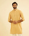 Manyavar Men Mustard Yellow Mid Length Kurta