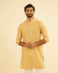 Manyavar Men Mustard Yellow Mid Length Kurta