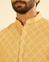 Manyavar Men Mustard Yellow Mid Length Kurta