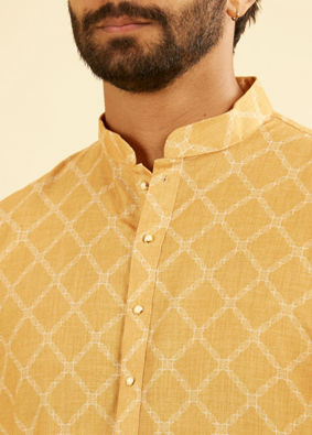 Manyavar Men Mustard Yellow Mid Length Kurta