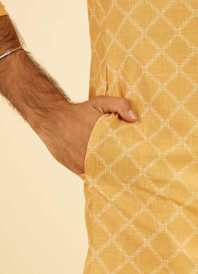 Manyavar Men Mustard Yellow Mid Length Kurta
