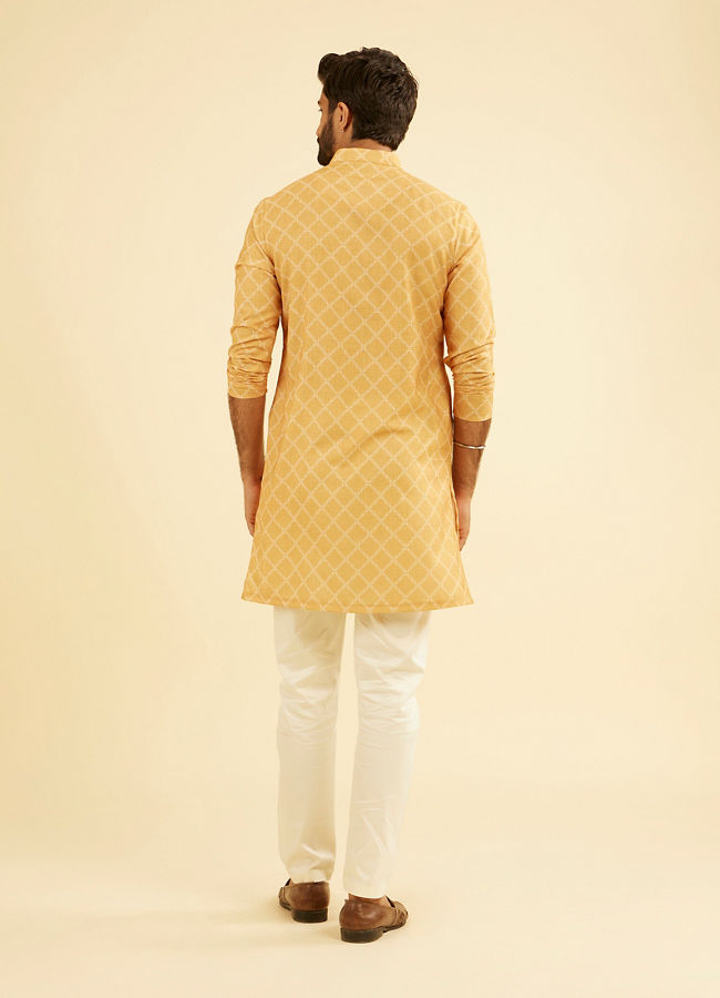 Manyavar Men Mustard Yellow Mid Length Kurta