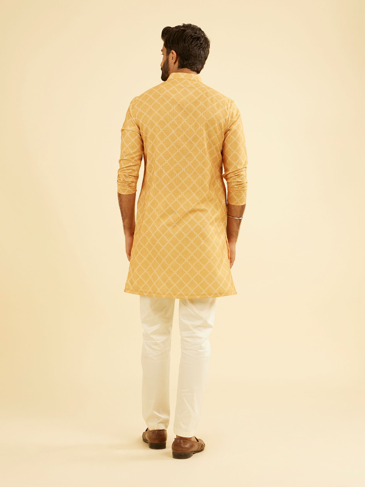 Manyavar Men Mustard Yellow Mid Length Kurta