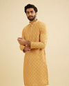 Manyavar Men Mustard Yellow Grid Patterned Kurta image number 0