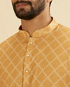 Manyavar Men Mustard Yellow Grid Patterned Kurta