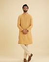 Manyavar Men Mustard Yellow Grid Patterned Kurta